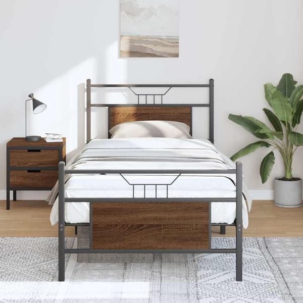vidaXL sengeramme 90x190 cm uden madras konstrueret træ brunt eg