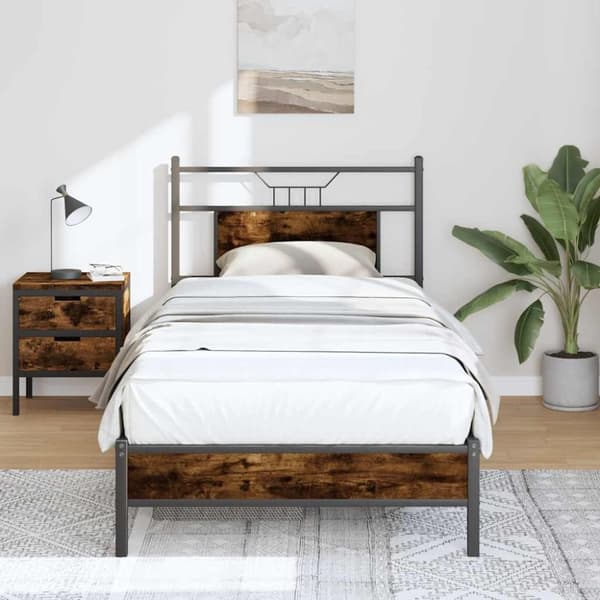 vidaXL Sengeramme uten madrass røkt eik 90x200 cm konstruert tre