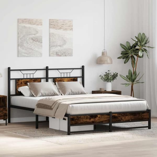 vidaXL sengeramme 137x190 cm uden madras konstrueret træ røget eg