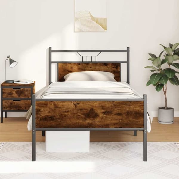 vidaXL Sengeramme uten madrass røkt eik 100x200 cm konstruert tre