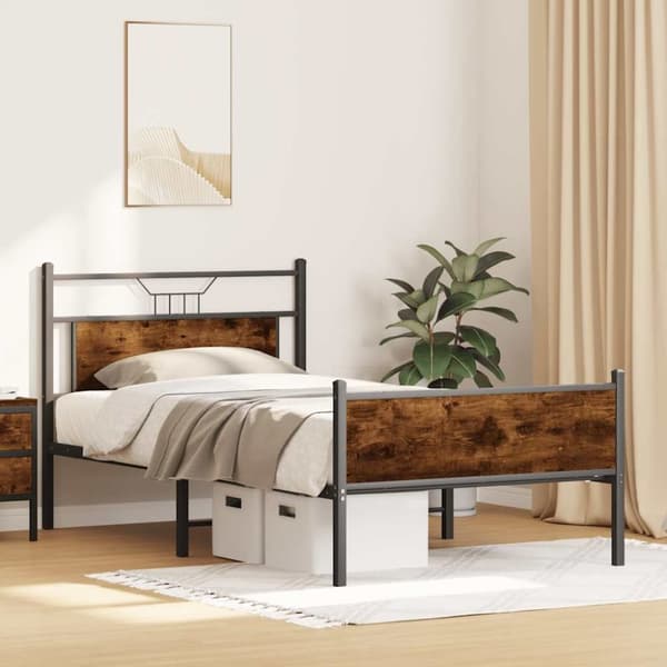 vidaXL Sengeramme uten madrass røkt eik 100x190 cm konstruert tre