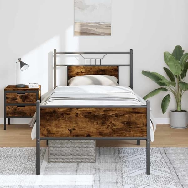 vidaXL Sengeramme uten madrass røkt eik 90x190 cm konstruert tre
