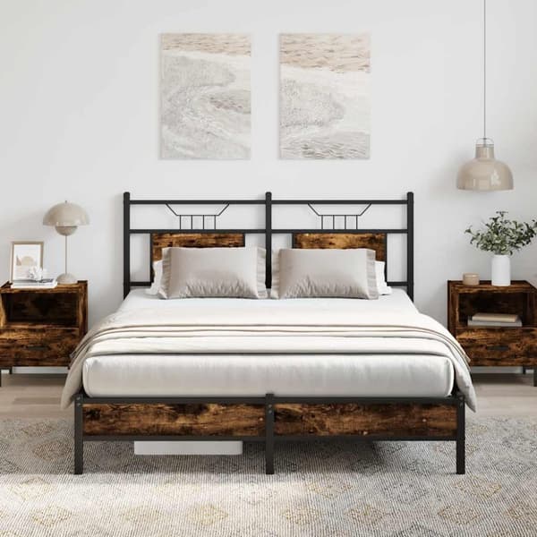 vidaXL Sengeramme uten madrass røkt eik 140x190 cm konstruert tre