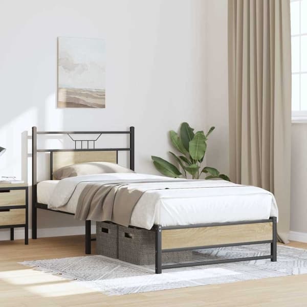 vidaXL Sängynrunko ilman patjaa Sonoma-tammi 75x190 cm tekninen puu