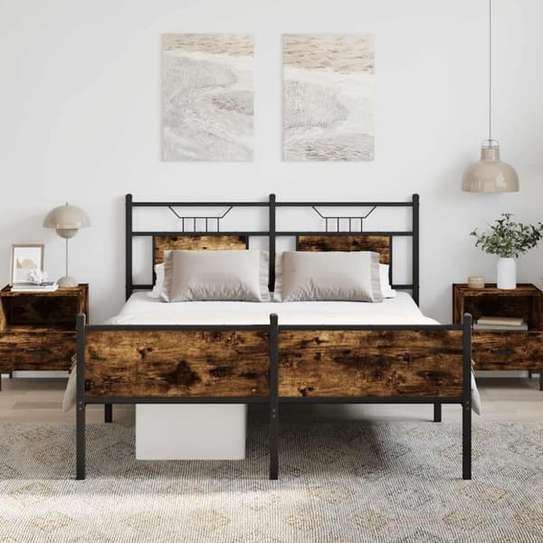 vidaXL Sängram utan madrass rökfärgad ek 140x190 cm konstruerad trä