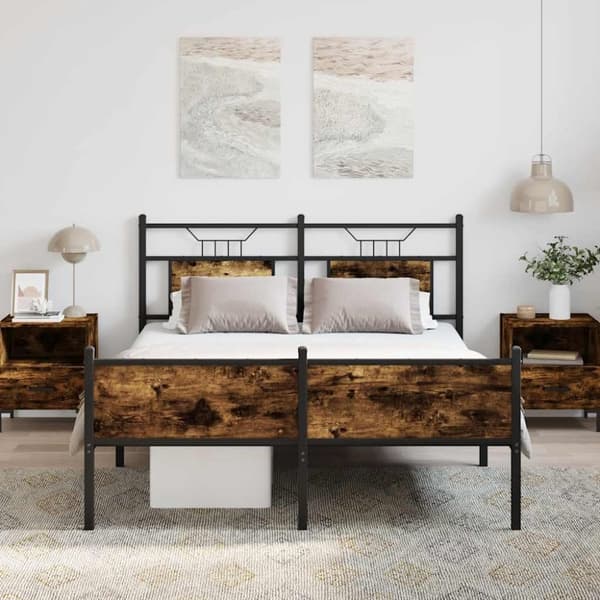 vidaXL Sängynrunko ilman patjaa savutammi 137x190 cm tekninen puu