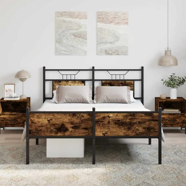 vidaXL Sengeramme uten madrass røkt eik 140x200 cm konstruert tre
