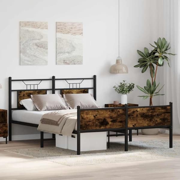 vidaXL Sengeramme uten madrass røkt eik 140x200 cm konstruert tre