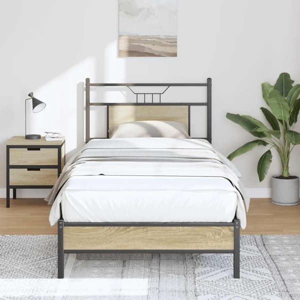 vidaXL Sängynrunko ilman patjaa Sonoma-tammi 90x190 cm tekninen puu