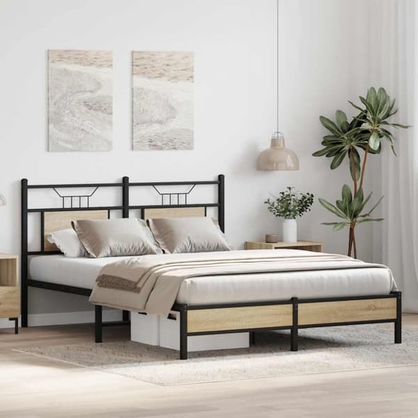 vidaXL Sängynrunko ilman patjaa Sonoma tammi 140x200 cm tekninen puu