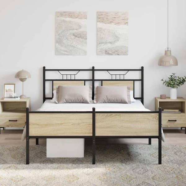 vidaXL Sängynrunko ilman patjaa Sonoma tammi 137x190 cm tekninen puu