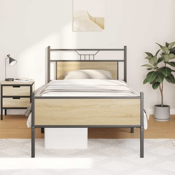 vidaXL Sängram utan madrass Sonoma ek 107x203 cm konstruerat trä