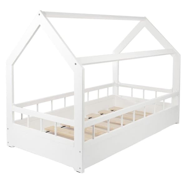 Modern skandinavisk multifunktionell barnsäng med lekplats, hållbar furu, kompatibel med 80x160 cm madrass