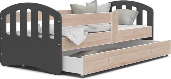 Moderne Design Børneseng med Madras - Højkvalitets MDF & Fyrretræsramme, Giftfri Finish