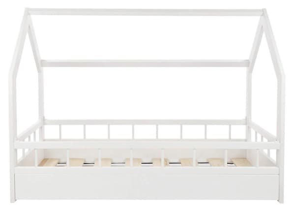 Kompakt barnsäng - 120cm, hållbar furu, avtagbara sängräcken, kompatibel med 80x160cm madrass