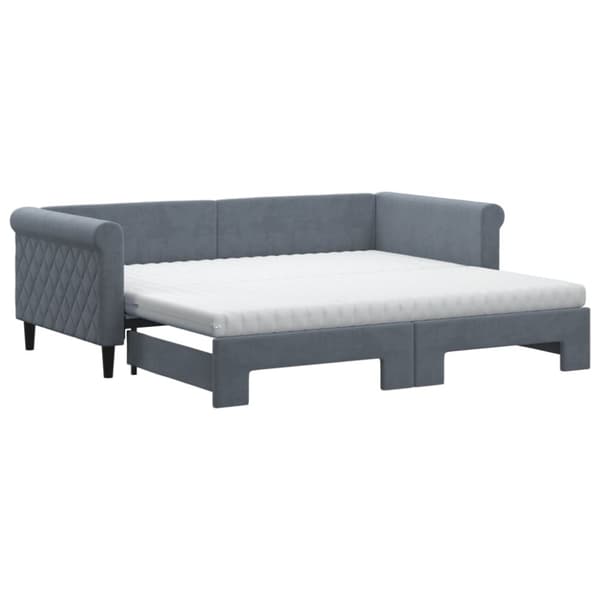 Dagbädd utdragbar och madrasser mörkgrå 90x190 cm sammet