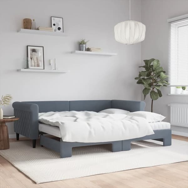 Dagbädd utdragbar och madrasser mörkgrå 90x190 cm sammet