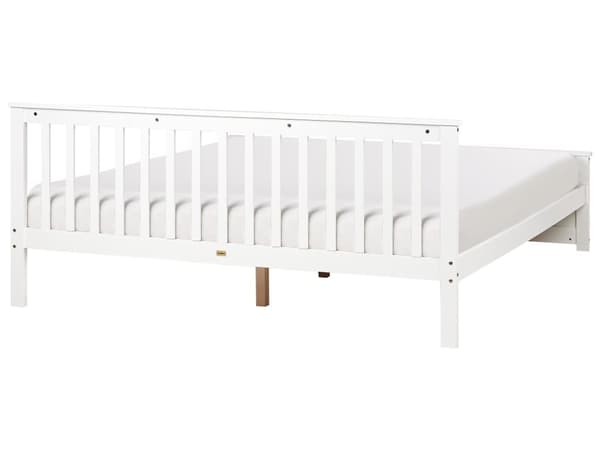 Seng Hvid Træ 180 x 200 cm Moderne Dobbeltseng med Sengegavl To Mands Lav Sengeramme Minimalistisk Design Træseng