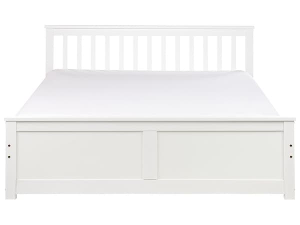 Seng Hvid Træ 160 x 200 cm Moderne Dobbeltseng med Sengegavl To Mands Lav Sengeramme Minimalistisk Design Træseng