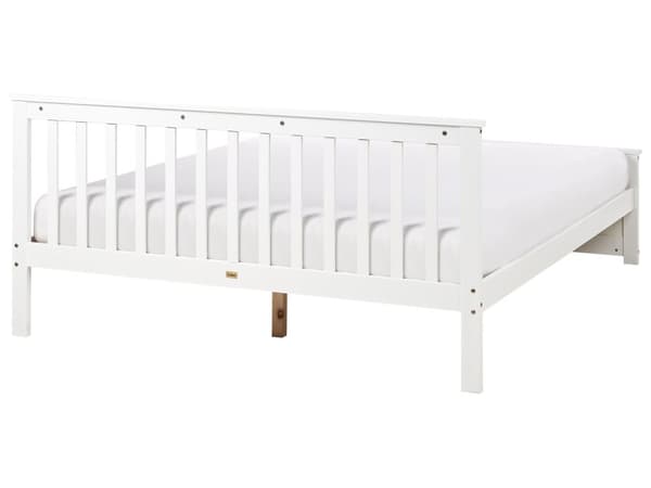 Seng Hvid Træ 160 x 200 cm Moderne Dobbeltseng med Sengegavl To Mands Lav Sengeramme Minimalistisk Design Træseng