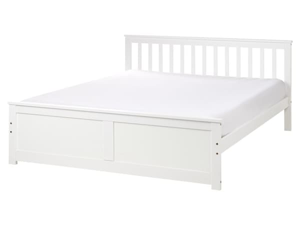 Seng Hvid Træ 160 x 200 cm Moderne Dobbeltseng med Sengegavl To Mands Lav Sengeramme Minimalistisk Design Træseng