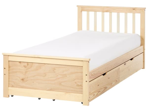 Sengeramme Lyst Tre Furu Tre MDF Oppbevaring Sett med 4 skuffer 90 x 200 cm Hodegavl Minimalistisk Stil