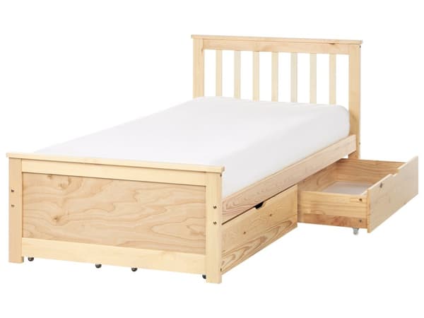 Sengeramme Lyst Tre Furu Tre MDF Oppbevaring Sett med 4 skuffer 90 x 200 cm Hodegavl Minimalistisk Stil