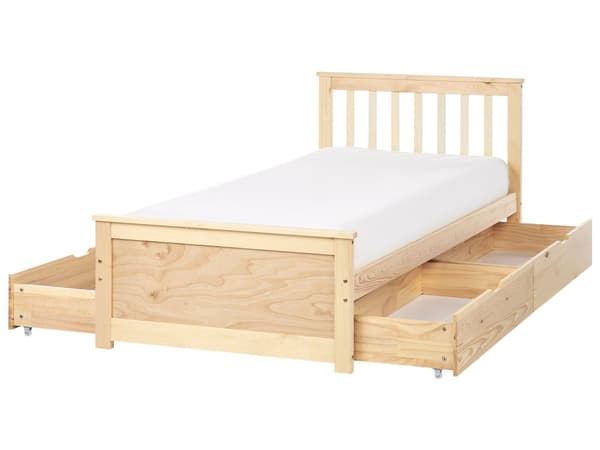Sengeramme Lyst Tre Furu Tre MDF Oppbevaring Sett med 4 skuffer 90 x 200 cm Hodegavl Minimalistisk Stil