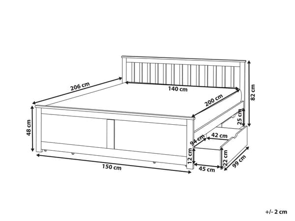 Sengeramme Hvitt Tre Furu Tre MDF Oppbevaring Sett med 4 skuffer 140 x 200 cm Hodegavl Minimalistisk Stil