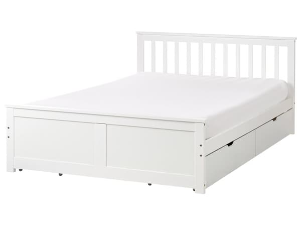 Sengeramme Hvitt Tre Furu Tre MDF Oppbevaring Sett med 4 skuffer 140 x 200 cm Hodegavl Minimalistisk Stil