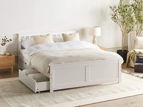 Sengeramme Hvitt Tre Furu Tre MDF Oppbevaring Sett med 4 skuffer 140 x 200 cm Hodegavl Minimalistisk Stil