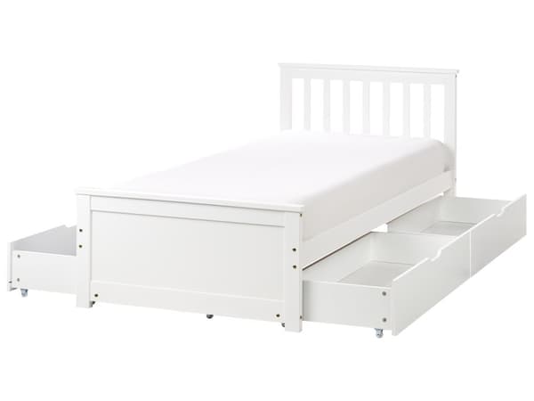 Sengeramme Hvit Furu Tre MDF Oppbevaring Sett med 4 skuffer 90 x 200 cm Hodegavl Minimalistisk Stil