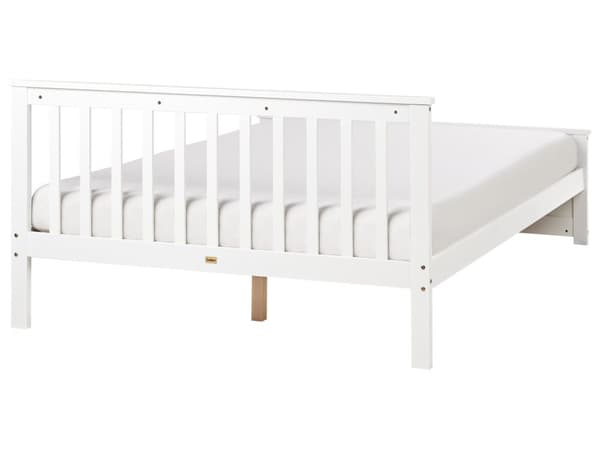 Sängram Vit Furu Trä MDF Dubbelsäng 140 x 200 cm Huvudgavel Minimalistisk