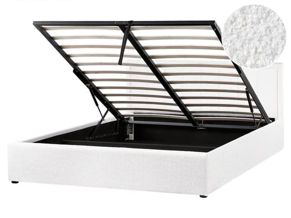 Seng Ottoman Hvit Boucle 160 x 200 cm Polstret Ramme Teddy med Sengegavl