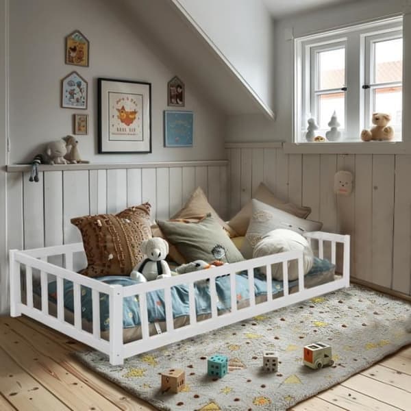 Lit Enfant - LAÏBA KIDS - Lanterne Magique - 90x190 cm - Vit trä - Sängbotten Inkluderat