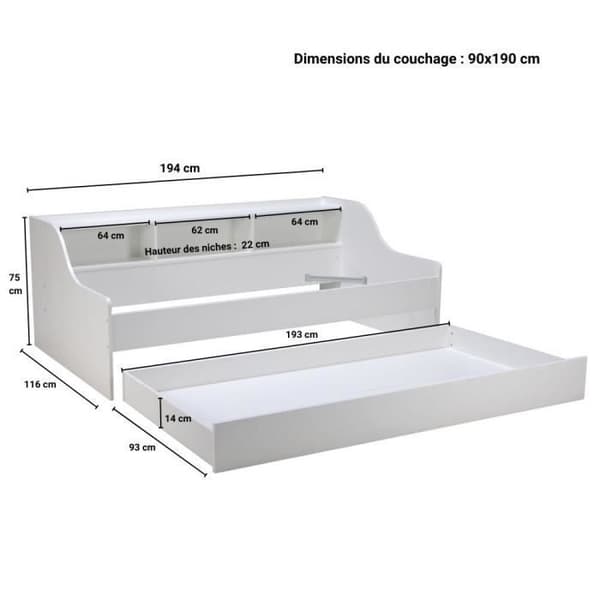 Lit Enfant - Laïba Kids - DodoKid - 2 Madrasser 90x190 - Trä - Med Lådor