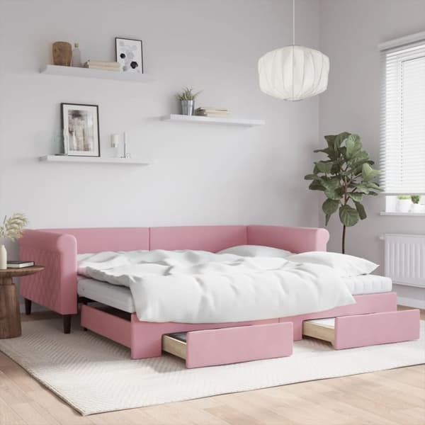 Dagbädd utdragbar med lådor rosa 100x200 cm sammet