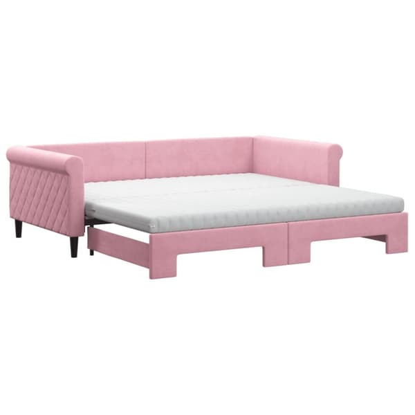 Dagbädd utdragbar och madrasser rosa 100x200 cm sammet