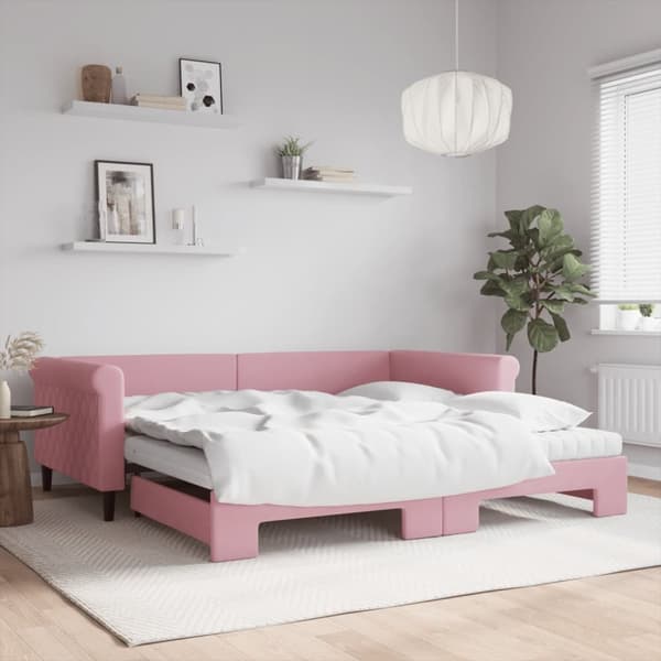 Dagbädd utdragbar och madrasser rosa 100x200 cm sammet