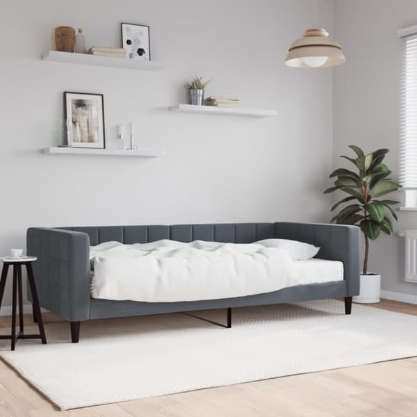 Dagbädd med madrass mörkgrå 90x190 cm sammet
