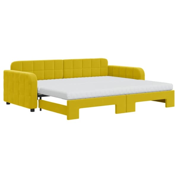 Dagbädd utdragbar med madrasser gul 90x200 cm sammet