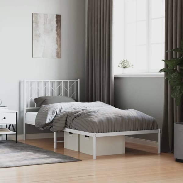 Sängram med huvudgavel metall vit 90x200 cm