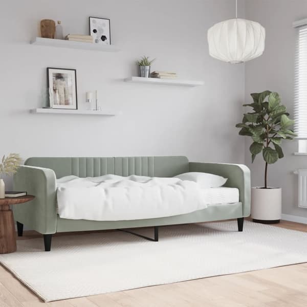 Dagbädd med madrass ljusgrå 90x190 cm sammet