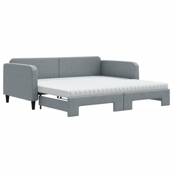 Dagbädd med extrabädd och madrasser ljusgrå 100x200 cm tyg