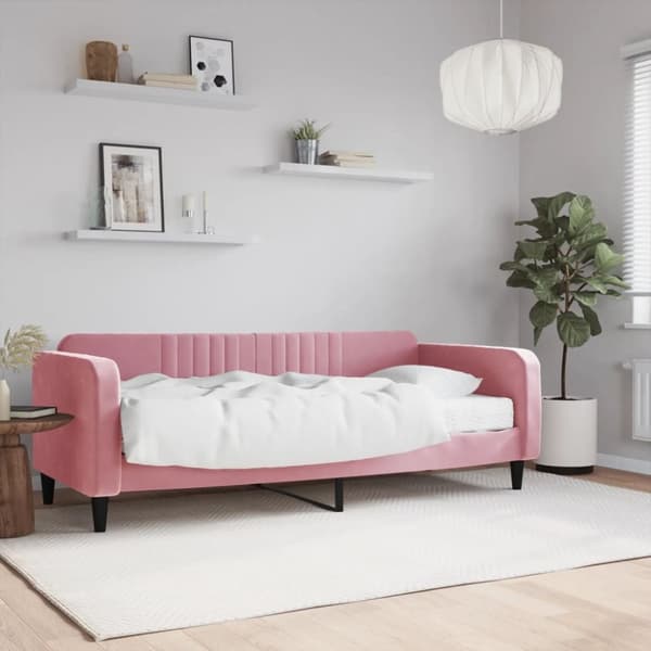 Dagbädd med madrass rosa 90x200 cm sammet