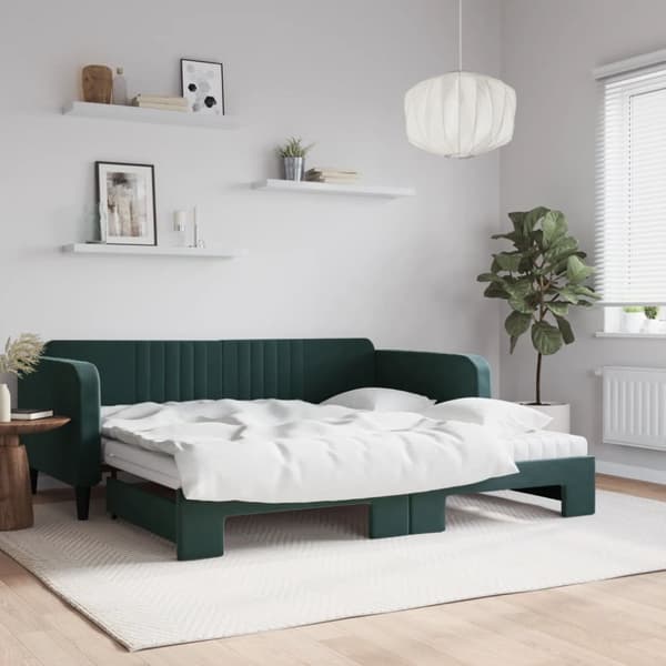 Dagbädd utdragbar och madrasser mörkgrön 100x200 cm sammet