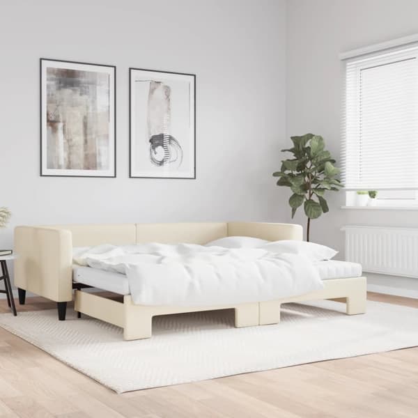 Dagbädd med extrabädd och madrasser gräddvit 100x200 cm tyg