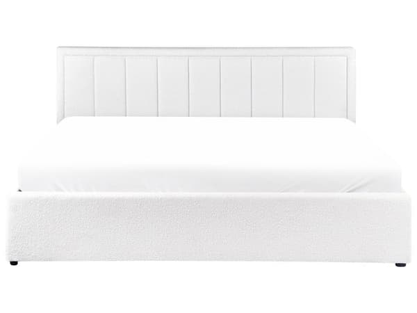 Seng Hvid Boucle 180 x 200 cm Moderne To Mands Seng med Opbevaring Blød Sengegavl Dobbeltseng Sengeramme Retro Design