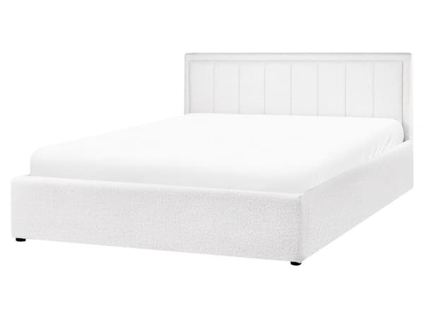 Seng Hvid Boucle 160 x 200 cm Moderne To Mands Seng med Opbevaring Blød Sengegavl Dobbeltseng Sengeramme Retro Design
