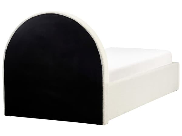 Säng Off-White Boucle 90 x 200 cm Minimalistisk Retro Design Ottoman Förvaring Lamellbotten Halvrund Huvudgavel